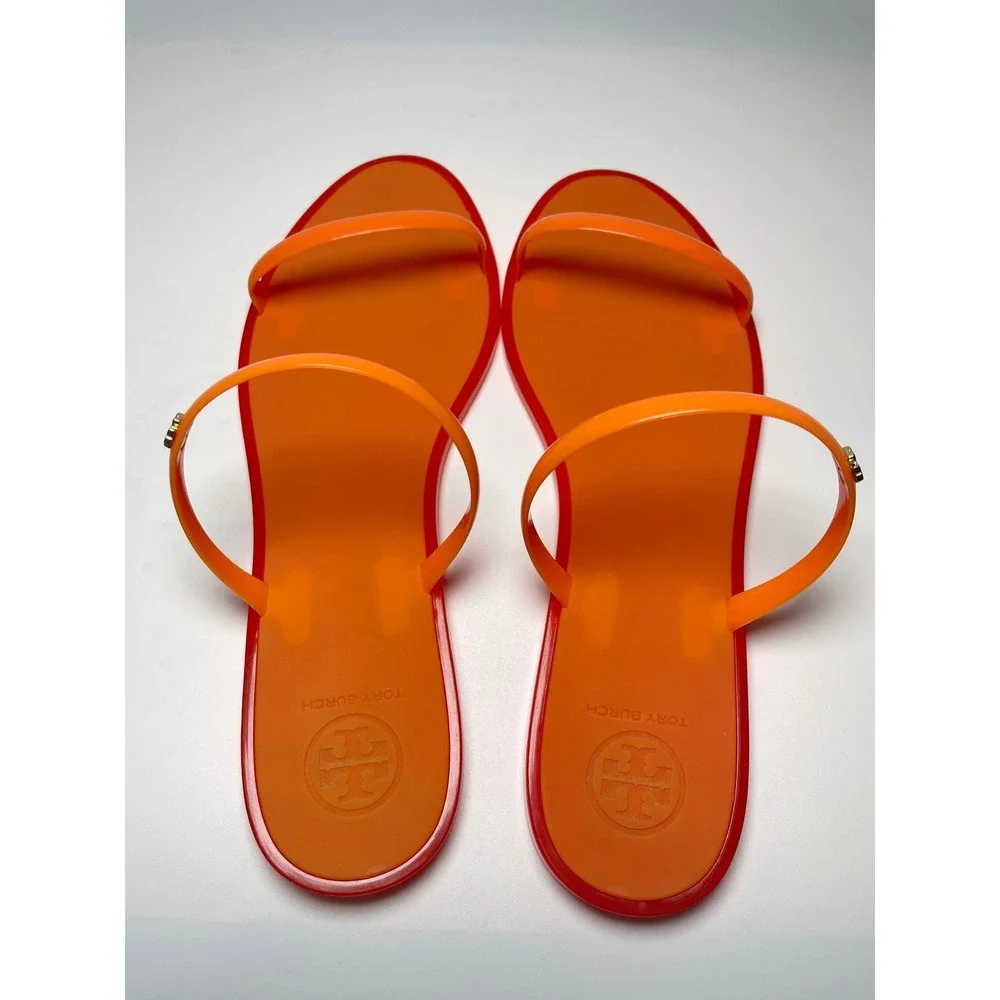 Tory Burch Jelly Slide Sandals Poppy Coral Double Strap Rubber Flat 11M